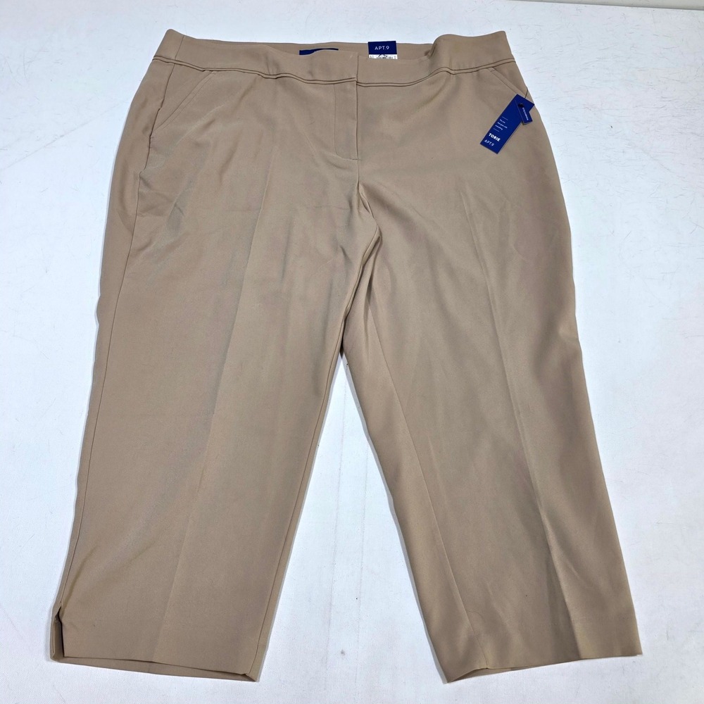 Apt. 9 Capri Pants Womens 20W Tan Torie Mid Rise Stretch Trousers New